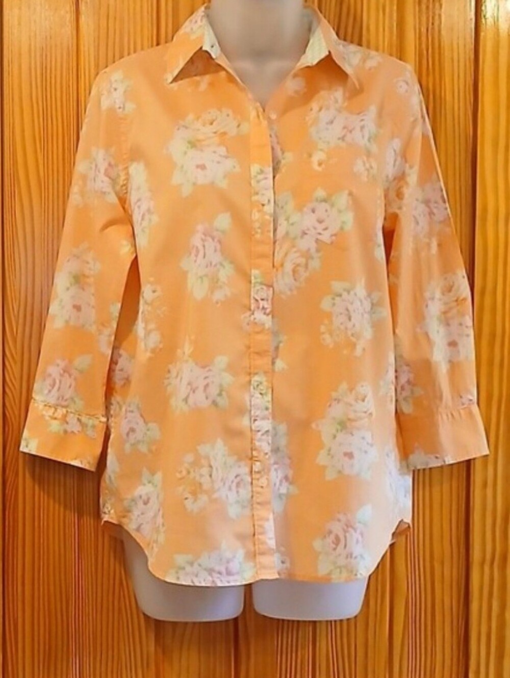 Jones New York Small Peach Floral Button-Down Shirt